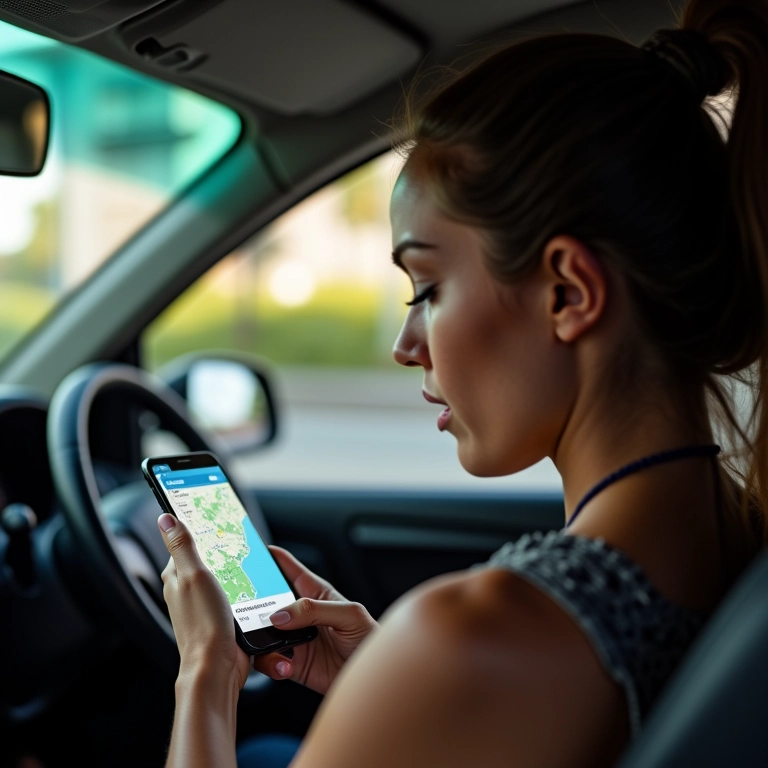 Mulher utilizando aplicativo de segurança Sitata no Rio de Janeiro.