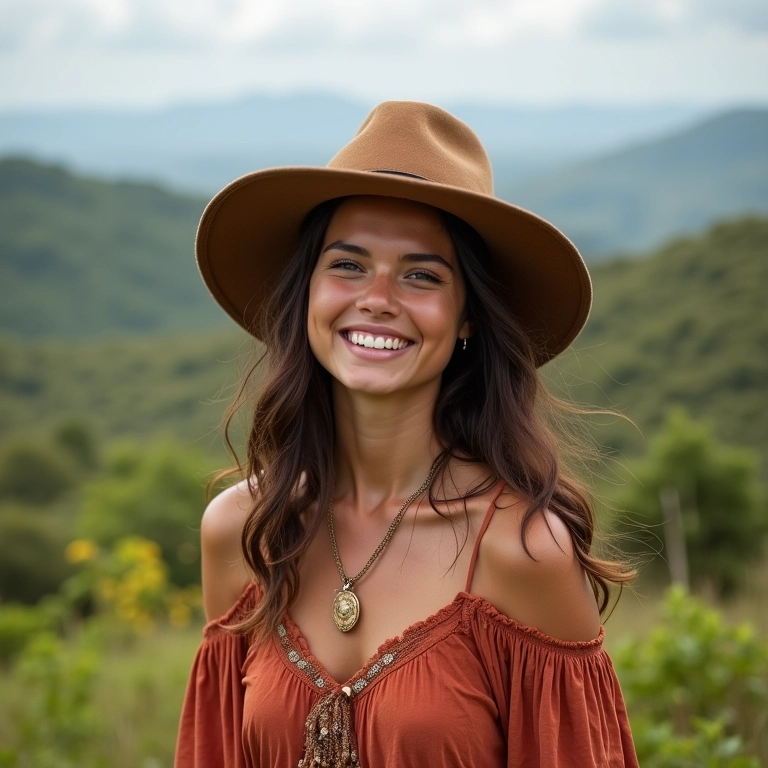 Mulher vestindo estilo boho, celebrando a liberdade e a autoexpressão.