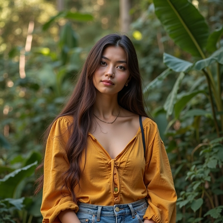 Mulher vestindo moda sustentável, demonstrando consumo consciente.