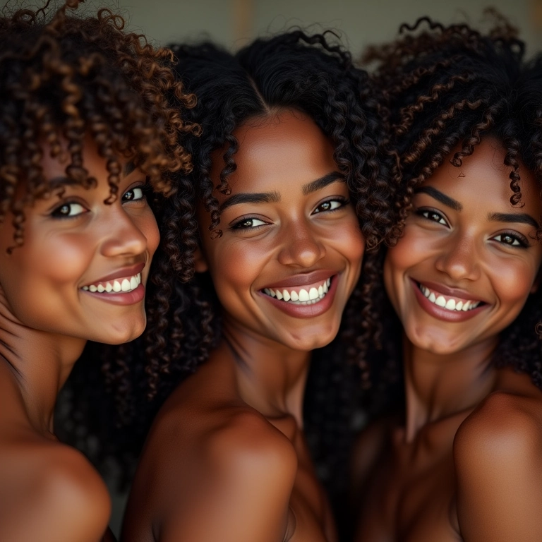Mulheres brasileiras com cabelos cacheados diversos sorrindo