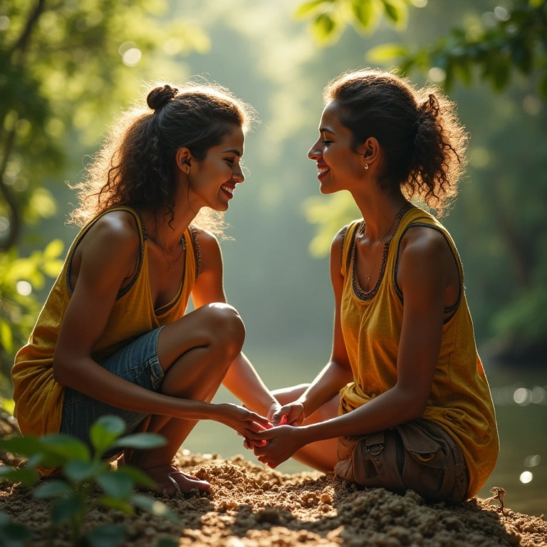 Mulheres brasileiras construindo uma ponte juntas, simbolizando conexão e solidariedade.