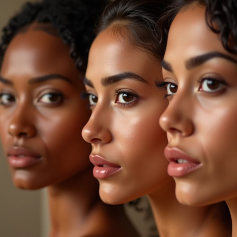 Mulheres brasileiras de diferentes etnias experimentando corretivos.