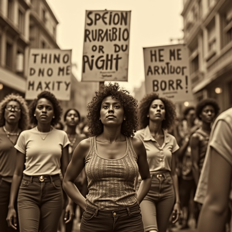 Mulheres brasileiras em protesto histórico, defendendo seus direitos e a união feminina.