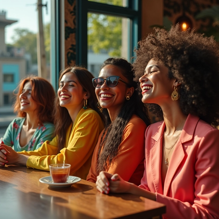 Mulheres brasileiras estilosas aproveitando as tendências de inverno 2025 em café.