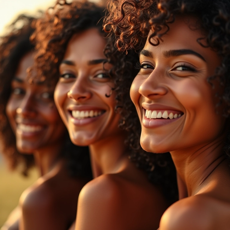 Mulheres com cabelos brilhantes e saudáveis, sorrindo sob a luz do sol brasileiro.