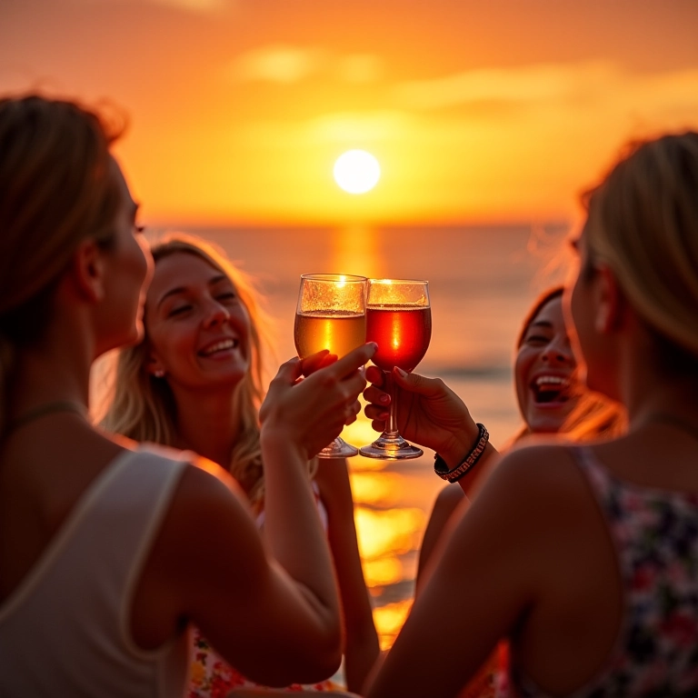 Mulheres da terceira idade brindando em viagem no Brasil.