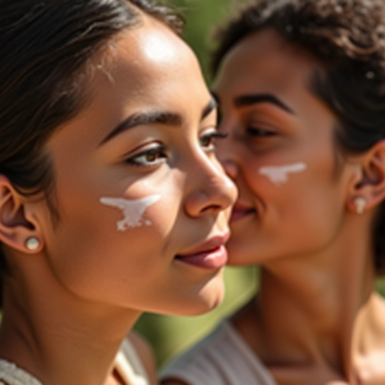 Mulheres diversas aplicando protetor solar com cor em diferentes tons de pele.