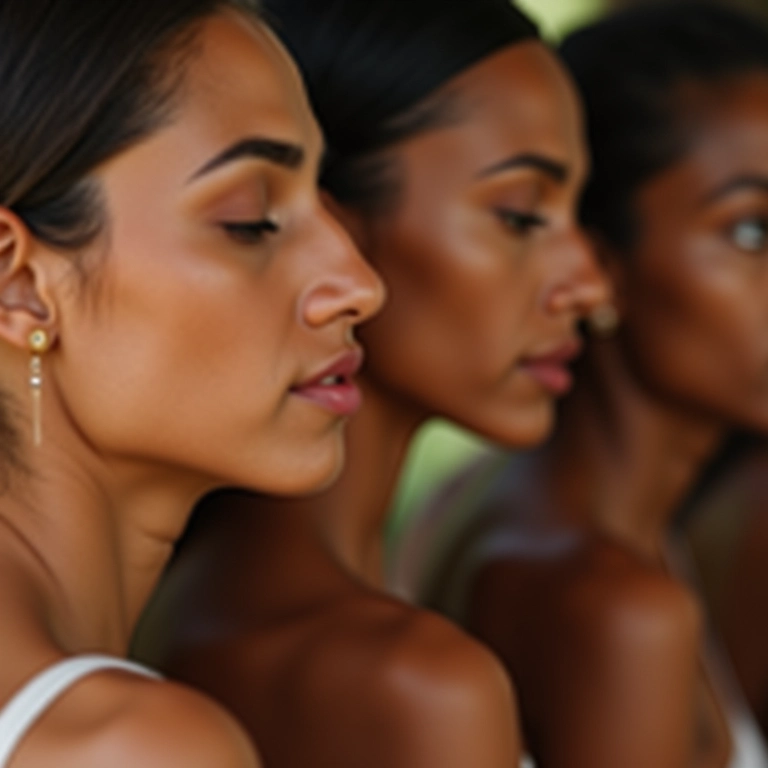 Mulheres diversas testando base para encontrar o tom perfeito de pele.