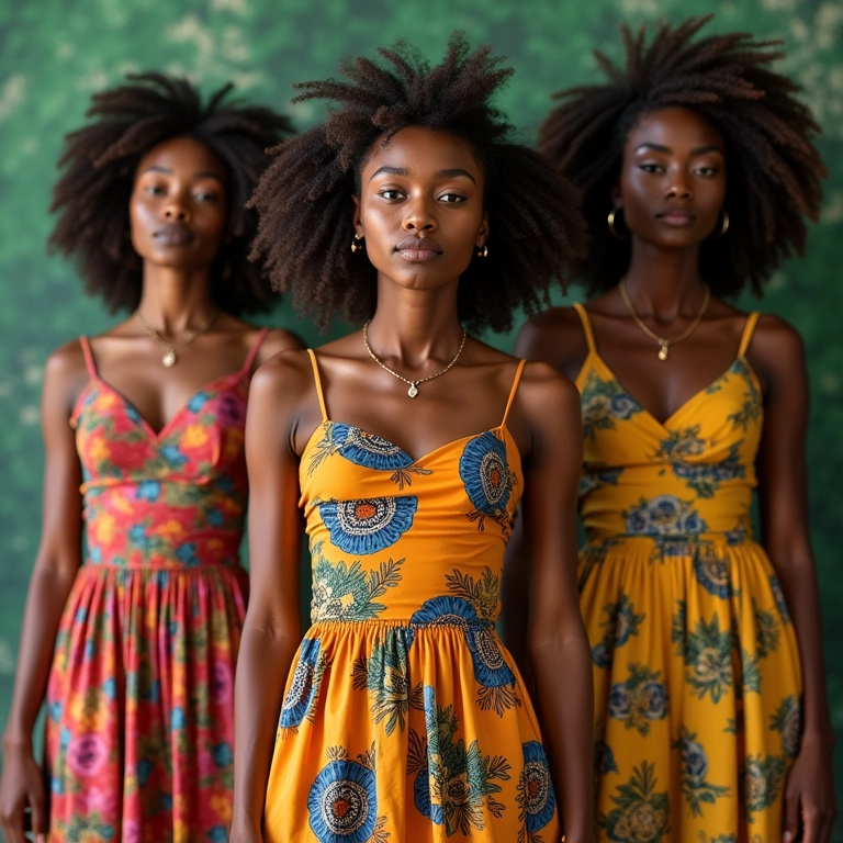 Mulheres diversas vestindo roupas coloridas que celebram a cultura brasileira.