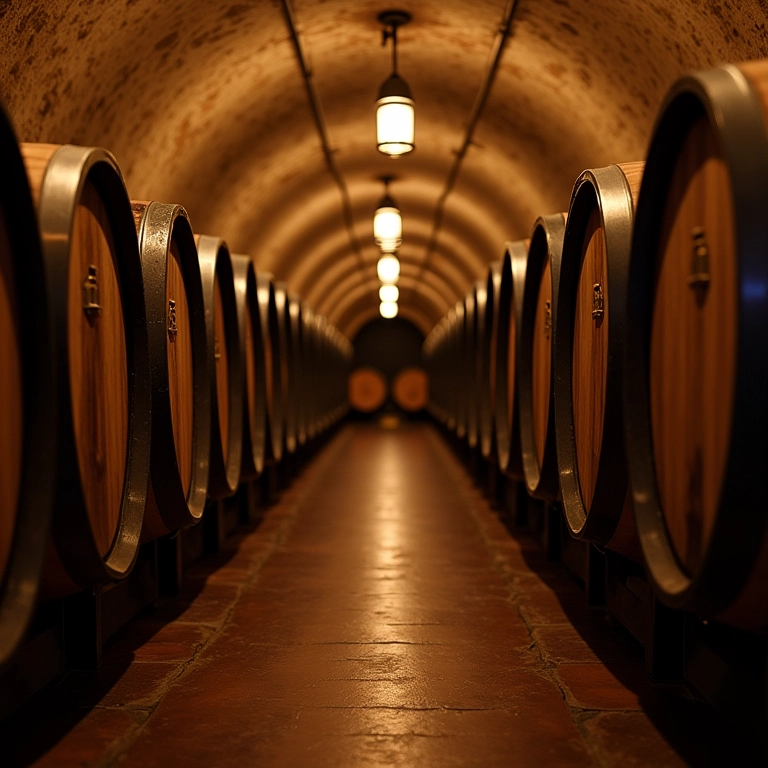 Mulheres explorando a adega histórica da Santa Carolina.