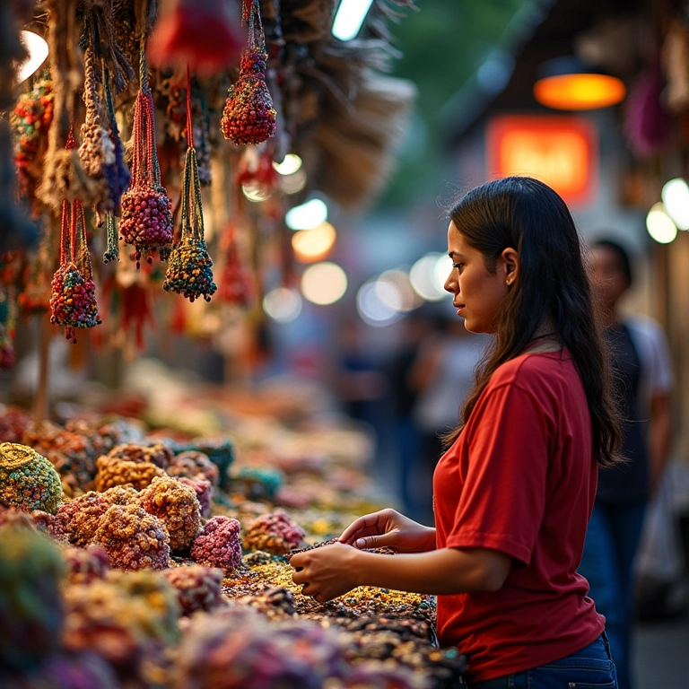 Mulheres explorando as barracas coloridas do Mercado Central de Fortaleza.