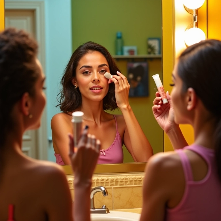 Mulheres preparando a pálpebra para maquiagem.