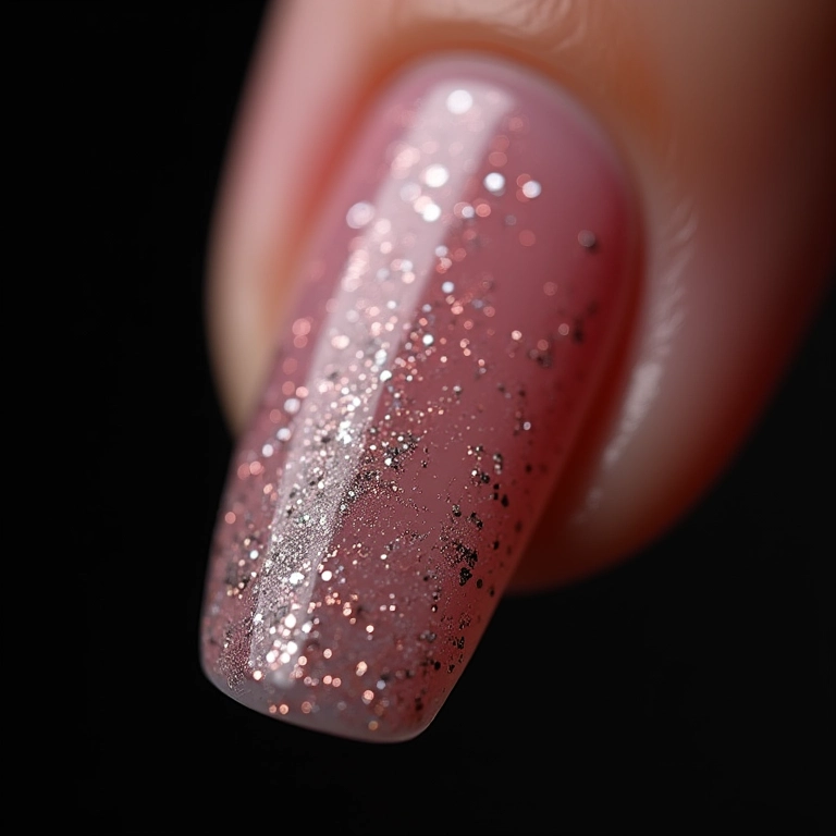Nail art com glitter 3D para textura e originalidade.