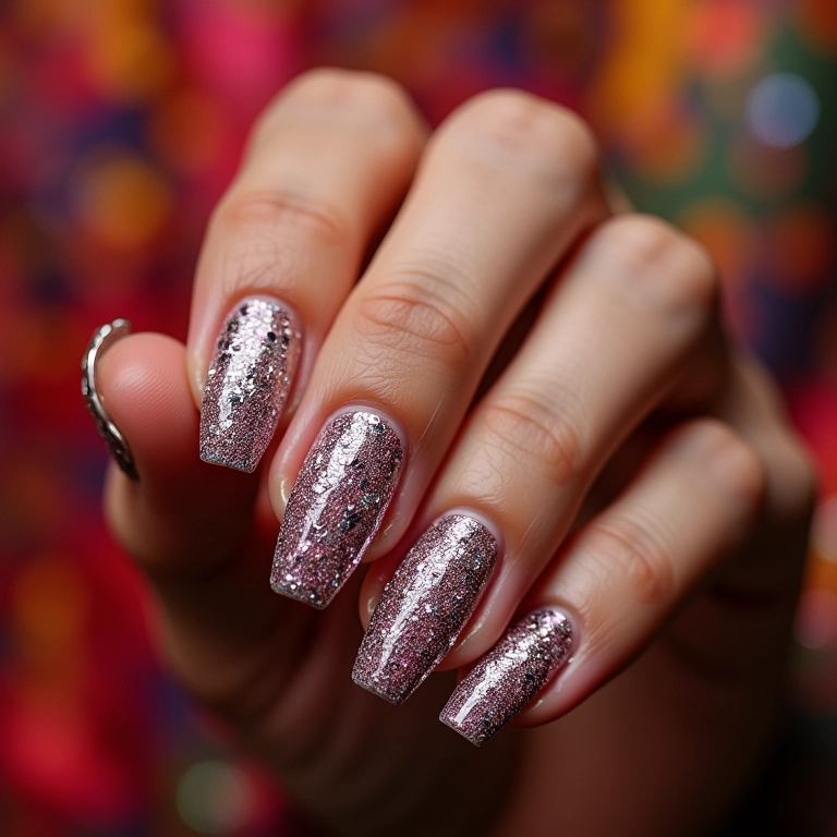 Nail art com pedrarias e glitter para o carnaval.