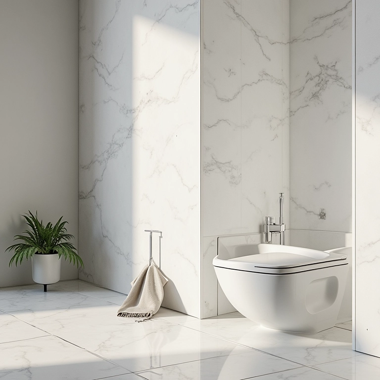 Nicho de banheiro revestido com porcelanato, demonstrando durabilidade e beleza.