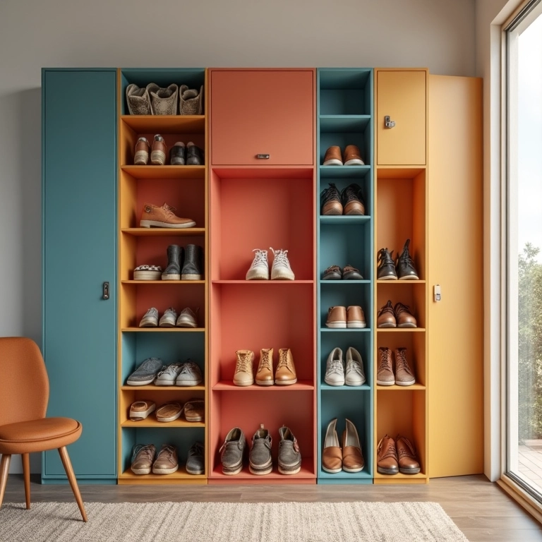 Nichos modulares para organização personalizada de sapatos.