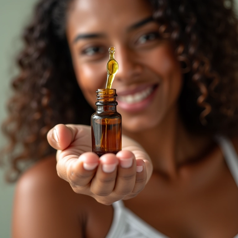 Óleo de alecrim sendo aplicado nos dedos para massagem capilar.