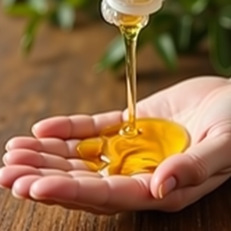 Óleo de amêndoas sendo derramado na mão, demonstrando hidratação.