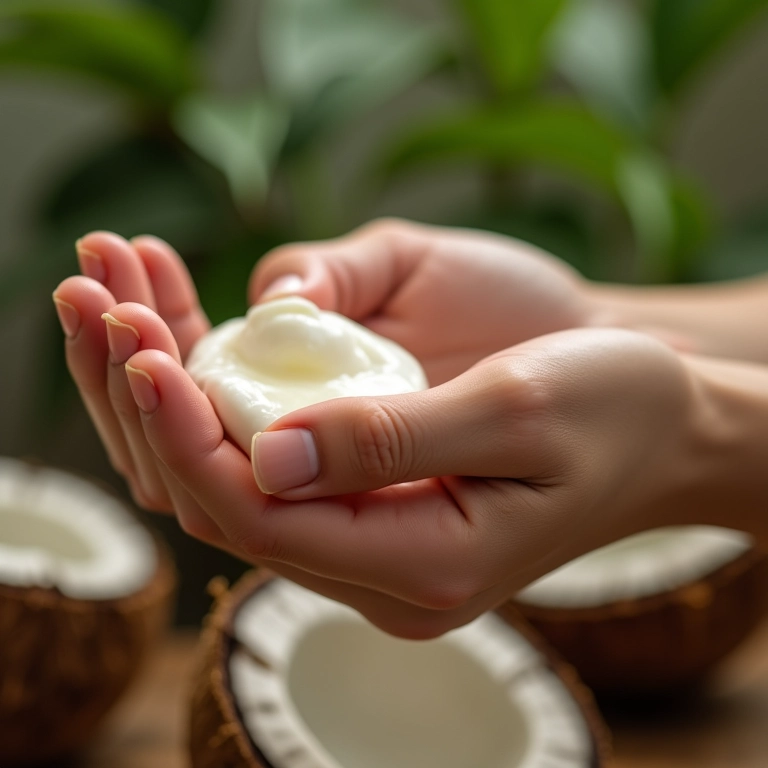 Óleo de coco sendo aplicado nas cutículas.