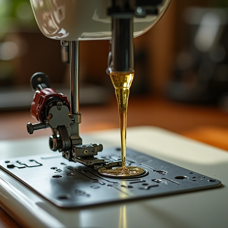 Óleo sendo aplicado em partes da máquina de costura