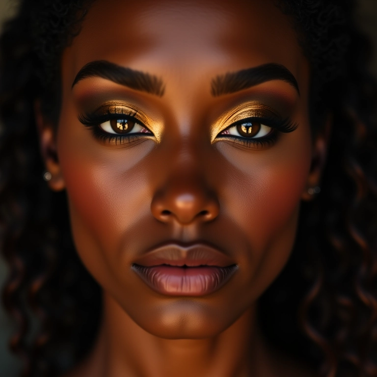 Olhos dourados com delineado gráfico para o Ano Novo.