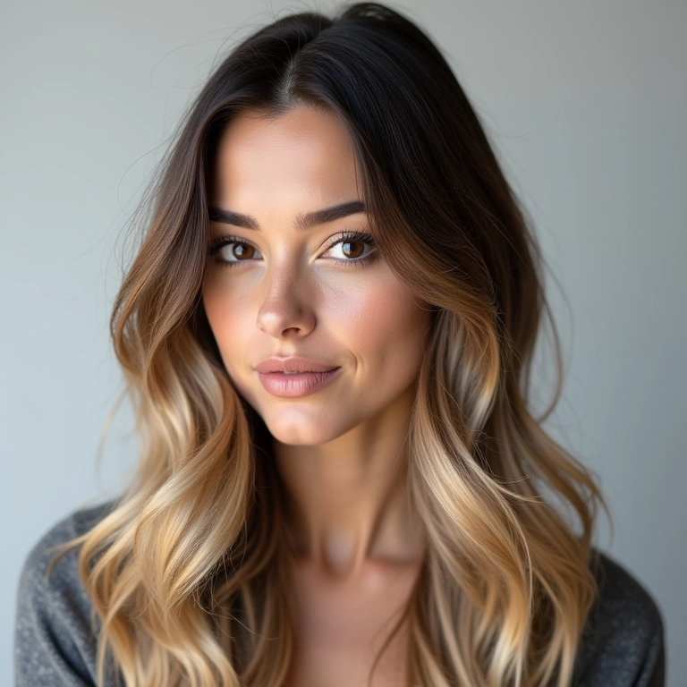 Ombré hair clássico com raízes escuras e pontas loiras.
