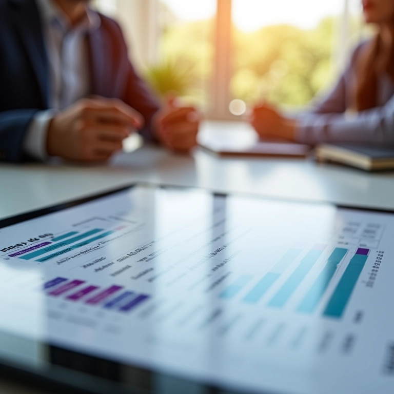 Orçamento mensal detalhado exibido em um tablet