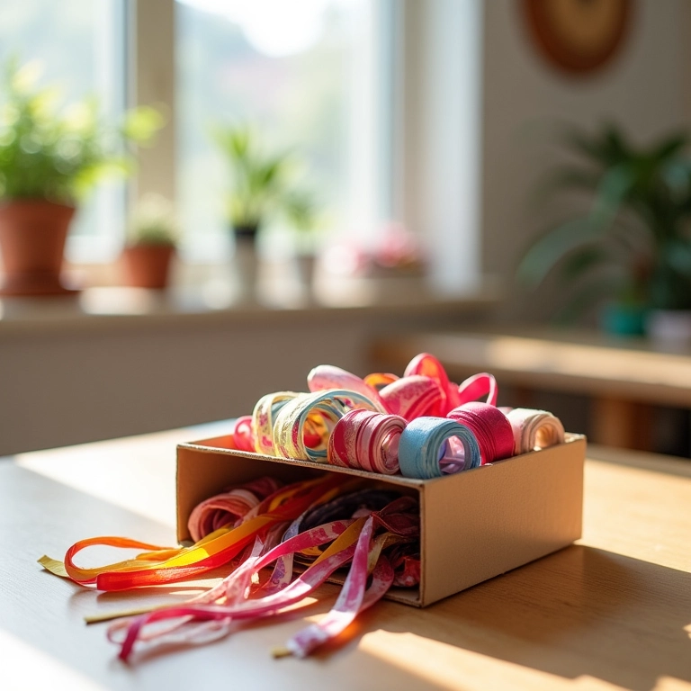 Organizador de fitas DIY feito com caixas de sapato em ateliê.