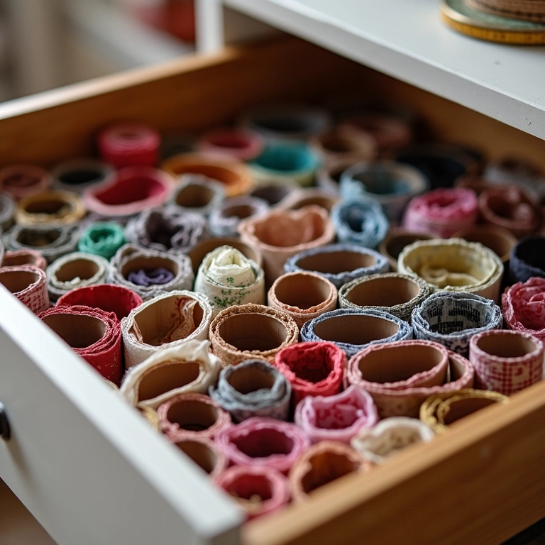 Organizador de fitas feito com rolos de papel higiênico.