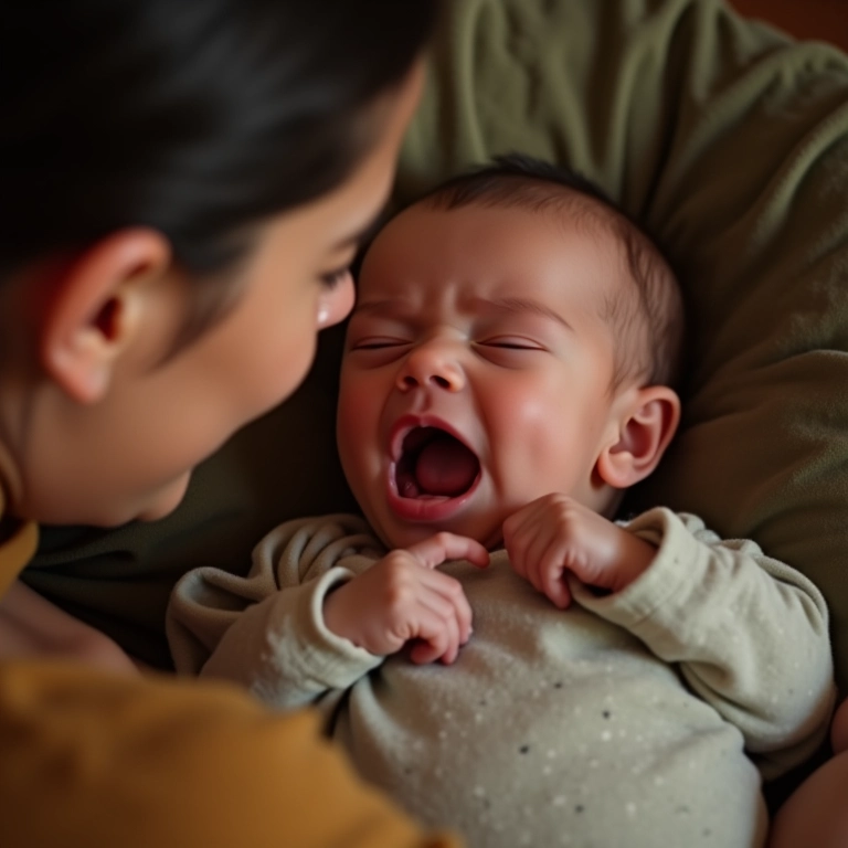 Pai observando sinais de sono do bebê.