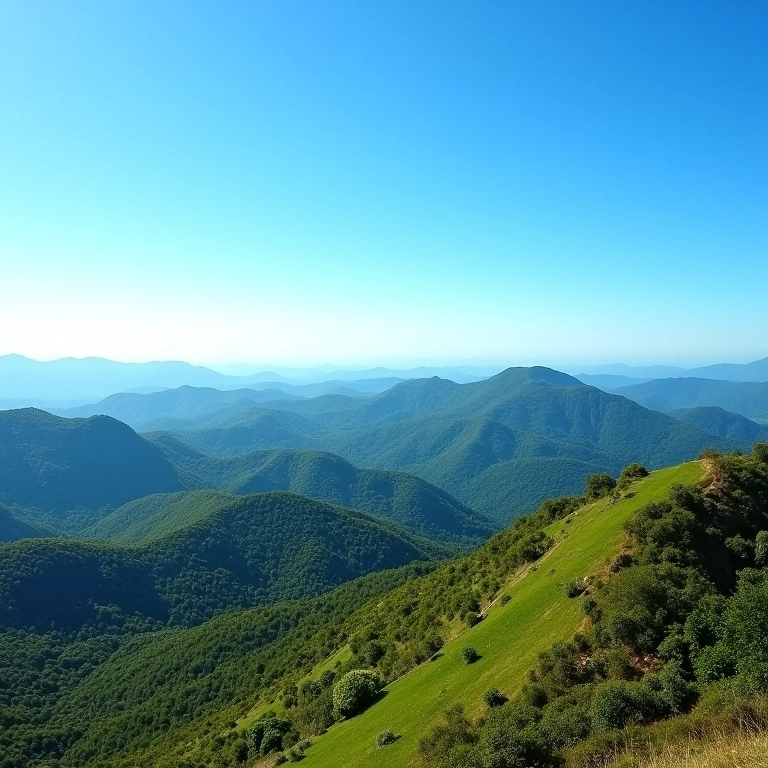 Paisagem da Serra da Mantiqueira sob céu azul, ideal para visitar Minas Gerais.
