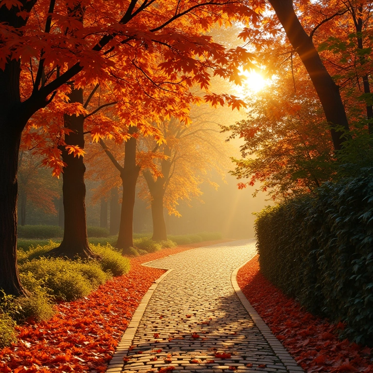 Paisagem europeia outonal, cores vibrantes.