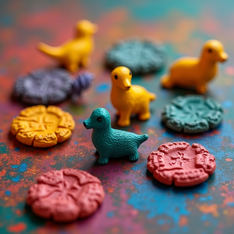 Paleta de cores e figuras de biscuit pintadas.