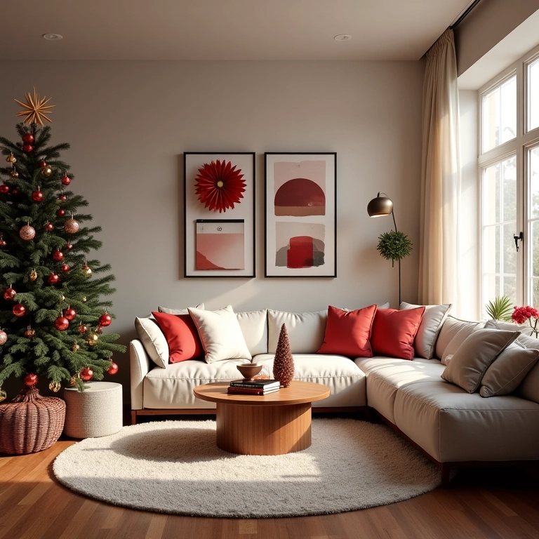 Paleta de cores para decoração de Natal em sala de estar.