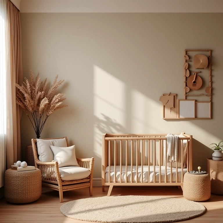 Paleta de cores terrosas e neutras para quarto de bebê safári.