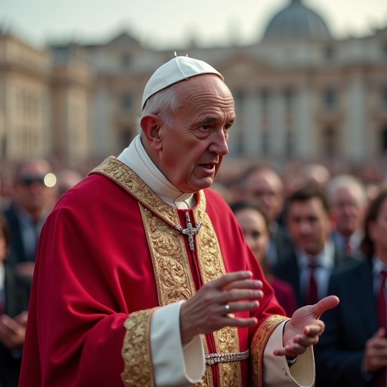 Papa em vestes litúrgicas abençoando a multidão no Vaticano.
