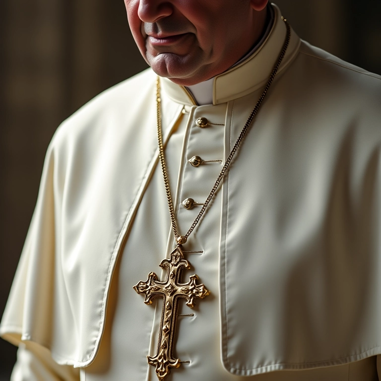 Papa usando a cruz peitoral, lembrança do sacrifício de Cristo.
