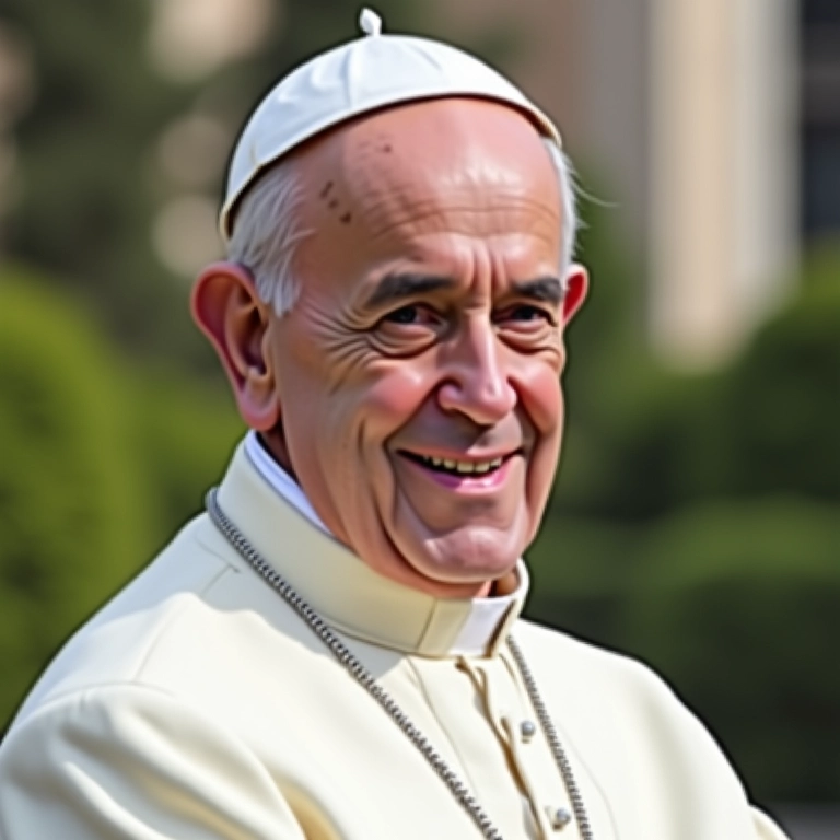 Papa usando solidéu branco, símbolo de humildade diante de Deus.