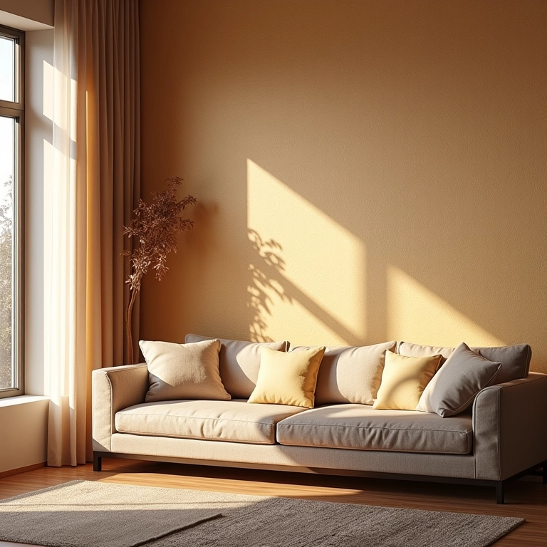 Papel de parede texturizado em sala aconchegante, adicionando um toque pessoal.