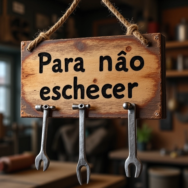 Para não esquecer: ferramentas de metal penduradas em placa rústica.