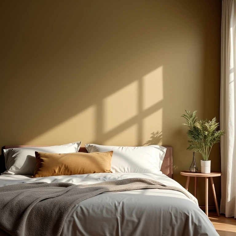 Parede de quarto de casal pintada com a tinta Suvinil Toque de Seda.