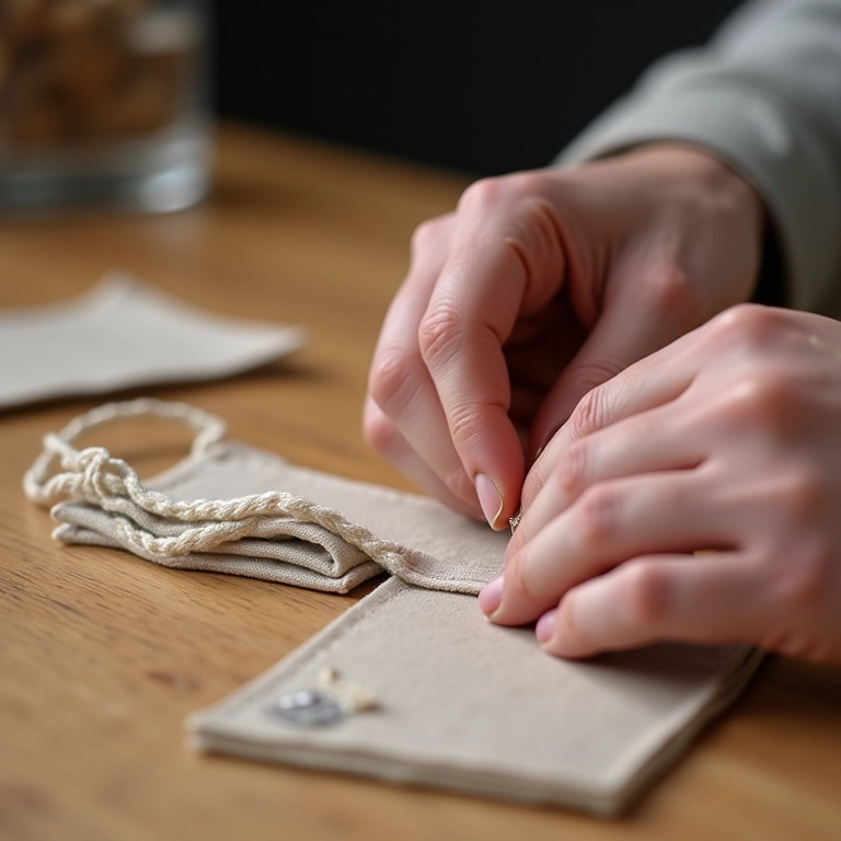 Passo a passo da encadernação Longstitch: mãos costurando.