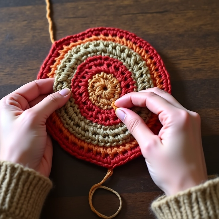 Passo a passo simplificado: crocheteando porta-copos em espiral.