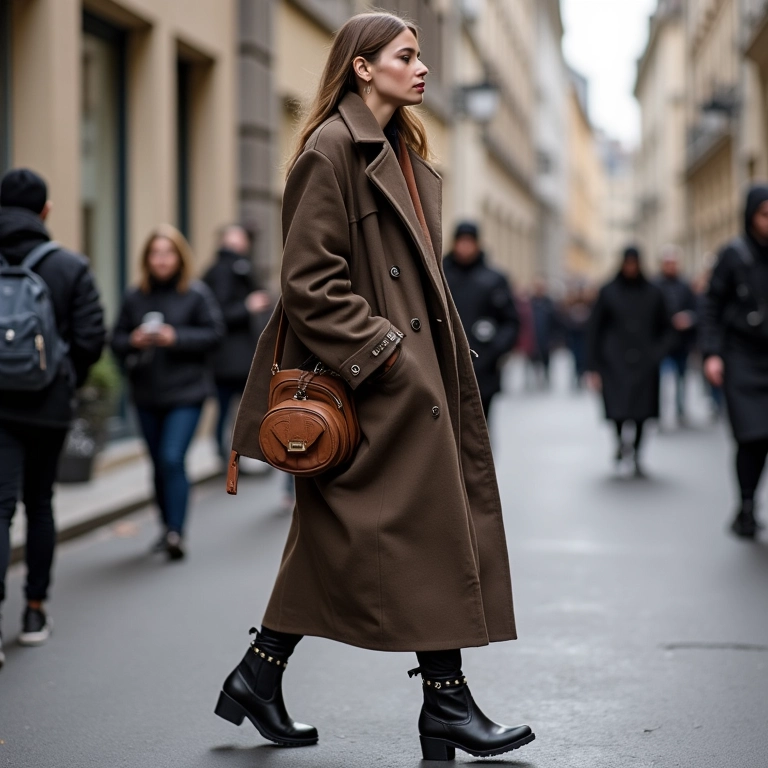 Peças-chave da Semana de Moda de Paris Inverno 2025 em modelo estilosa.
