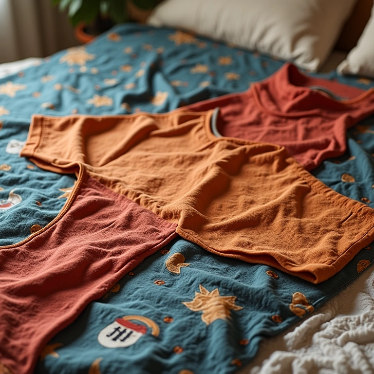 Peças-chave versáteis para guarda-roupa cápsula feminino dispostas sobre cama.