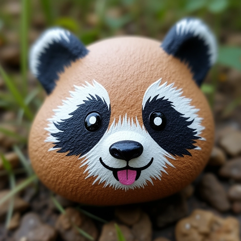 Pedra decorada com um desenho fofo de um animal.