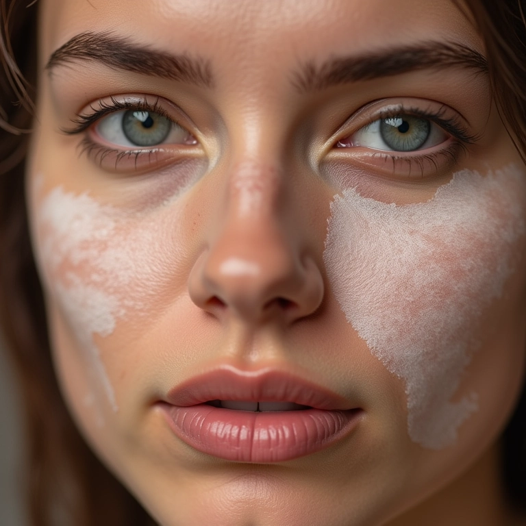 Pele oleosa sendo matificada com pó facial.