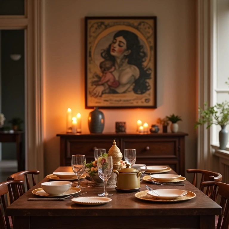 Personalização com objetos decorativos em sala de jantar.