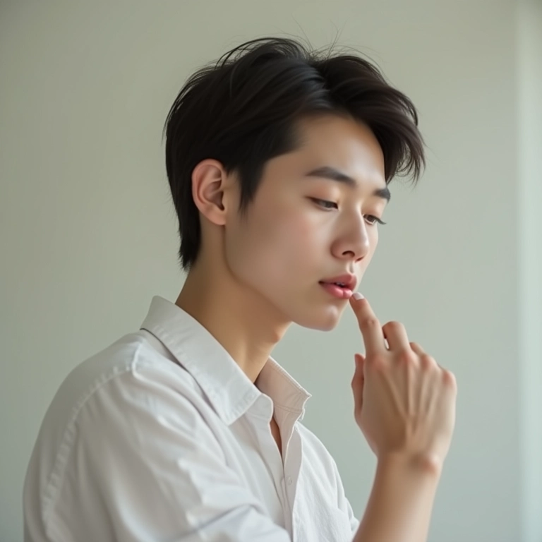 Pessoa aplicando perfume unissex em fundo minimalista.