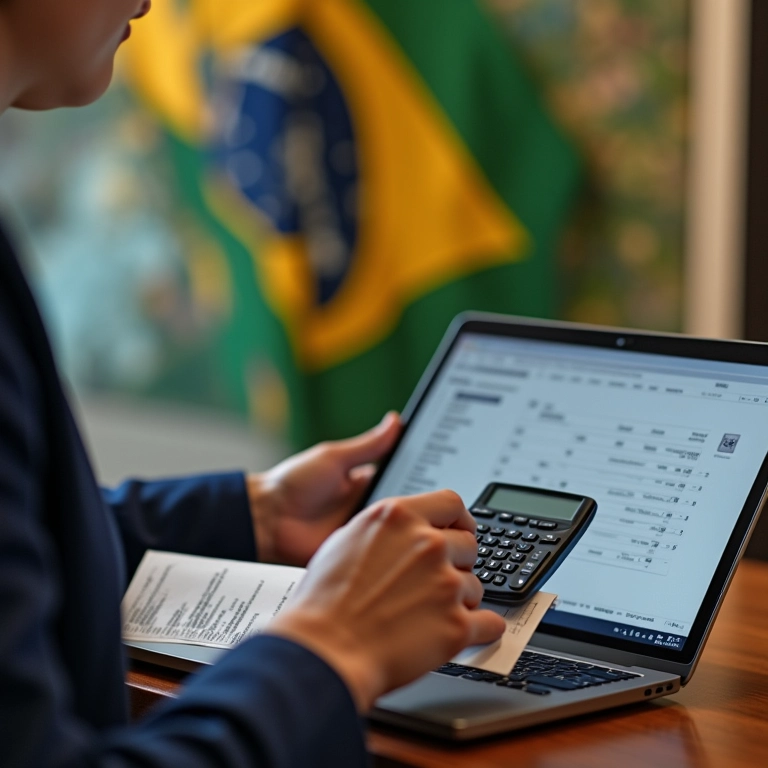 Pessoa gerenciando finanças com laptop e calculadora.